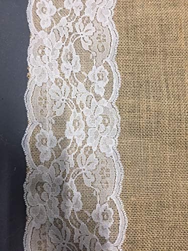 AAYU 75 ft Burlap Wedding Aisle Runner with Ivory Lace
