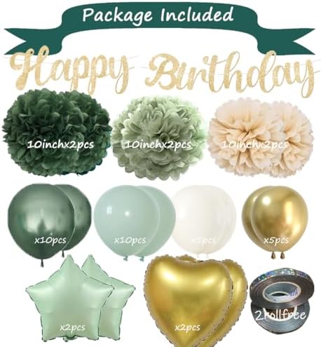 Green Gold Birthday Decorations Kit