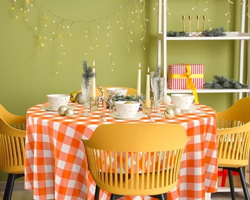 Disposable Checkered Round Table Cover 84 Gingham Plaid Tablecloth 12 Pack