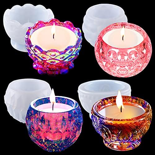 4PCS Resin Candle Holder Molds for DIY Jewelry Boxes