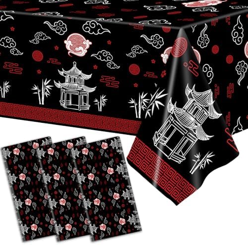 Hibachi Themed Table Covers 3 Pack for Asian Parties Black