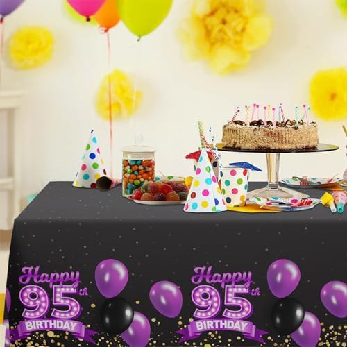 95th Birthday Tablecloth Purple Black 95 Years Celebration Decor