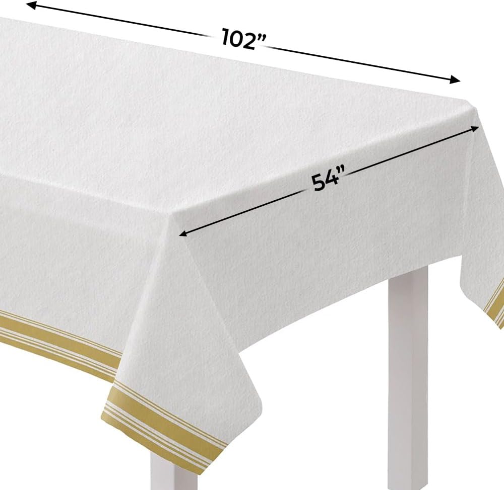 White Airlaid Table Cover with Gold Trim 54x102
