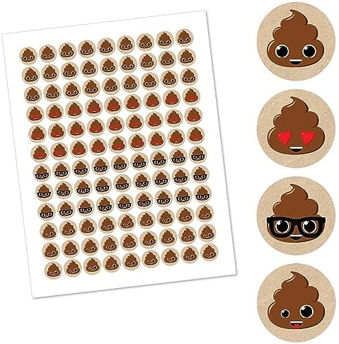 Poop Emoji Party Round Candy Sticker Favors 1 Sheet of 108