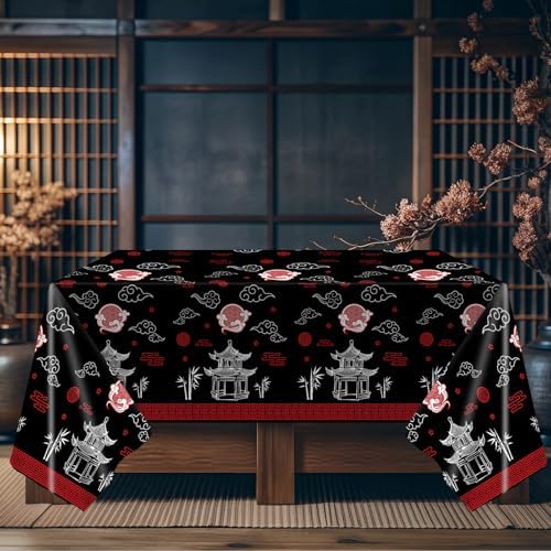 Hibachi Themed Table Covers 3 Pack for Asian Parties Black