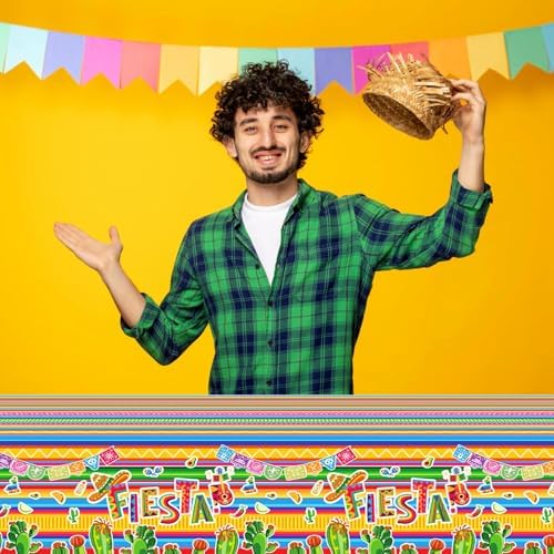 YVAINE 3 Piece Mexican Fiesta Tablecloths 51x86 Inch