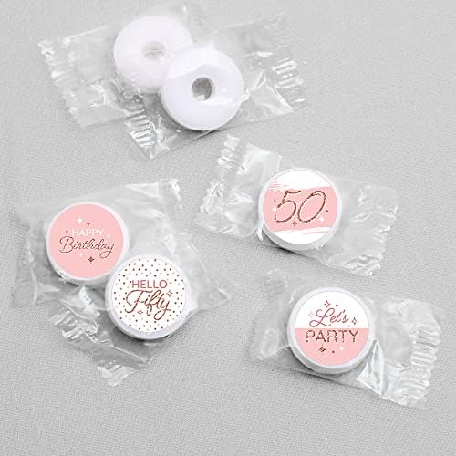 50th Pink Rose Gold Birthday Round Candy Sticker Favors