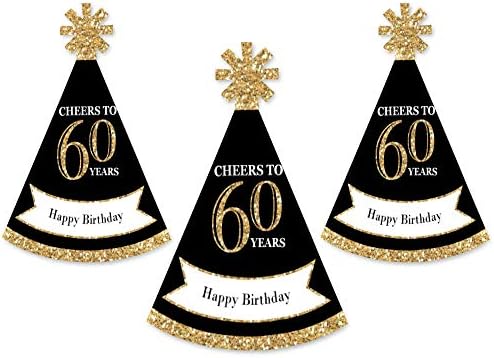 Big Dot of Happiness 60th Birthday Gold Mini Cone Hats Set of 8