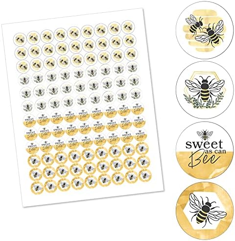 Big Dot of Happiness Little Bumblebee Round Candy Stickers - 1 Sheet of 108