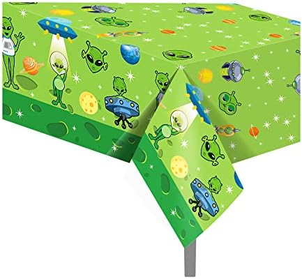 3 Pcs Alien UFO Party Tablecloths Green Disposable Plastic Tablecovers