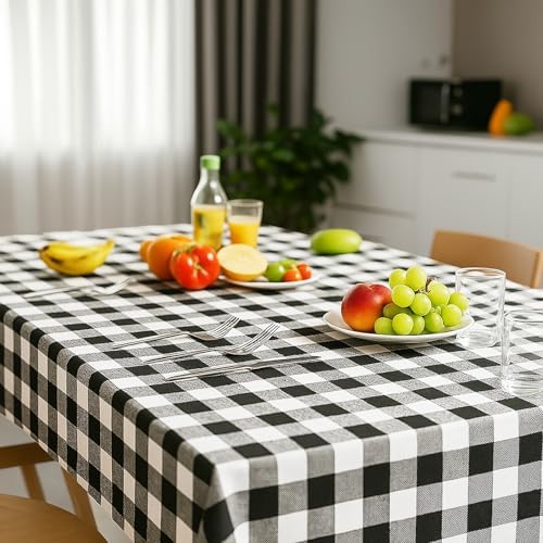 3 Pack Black and White Gingham Tablecloths 54x108 Inches Waterproof Disposable