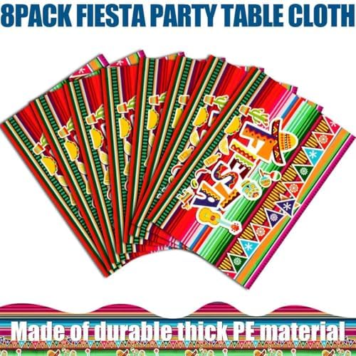 8 Pack Fiesta Tablecloth for Mexican Party Decorations