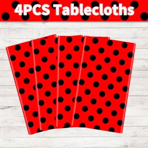 4 Pack Black and Red Polka Dot Ladybug Tablecloths