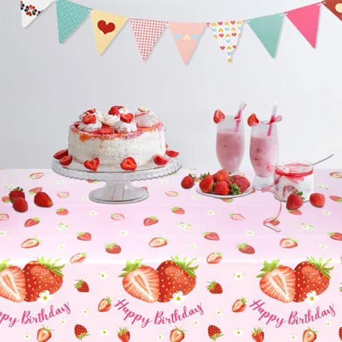 KEFAN 4 Piece Strawberry Tablecloths for Birthday Party Decor