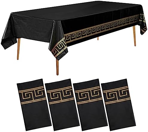 4-Pack Premium Disposable Tablecloths 54x108 Black Gold Margin