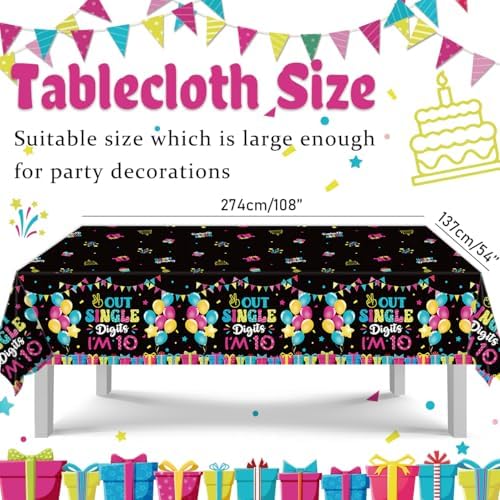 10th Birthday Tablecloths 3Pcs Plastic Large 54x108 Inch
