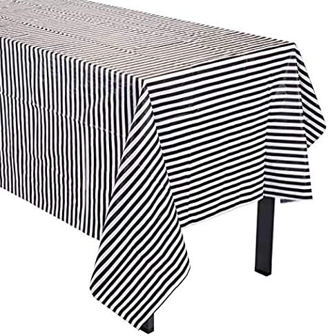 6 Pcs Disposable Black White Stripe Plastic Tablecloths 108x54 Inch Rectangle Tablecovers