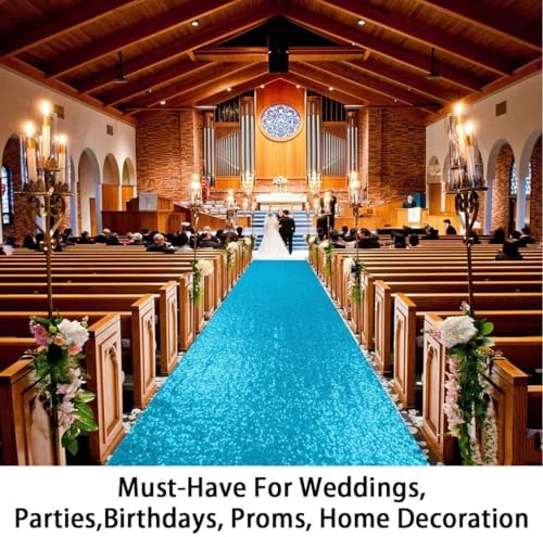 ShinyBeauty Sequin Aisle Runner 2Ft x 15Ft Turquoise