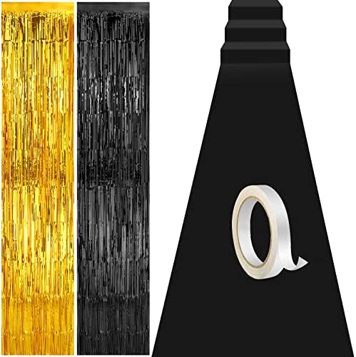 Tegeme Black Carpet Runner Aisle 26x30ft with Tape and Curtains