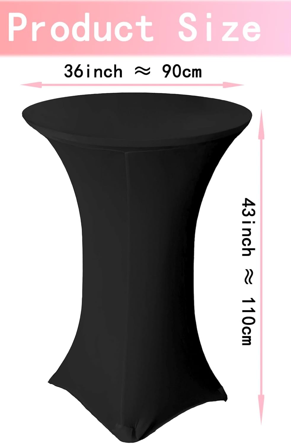 4 Pack 36x43 Inch Black Spandex Cocktail Table Covers