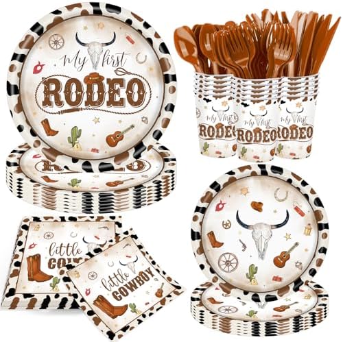 140 Pcs Western Cowboy Tableware Rodeo Birthday Party Decorations