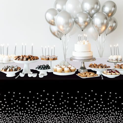 Black and Silver Party Tablecloth Decorations 3Pcs