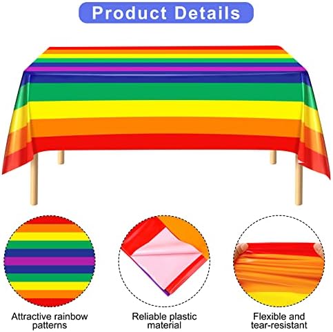 Fovths 2 Pack Rainbow Stripe Plastic Tablecloth for Rectangular Tables