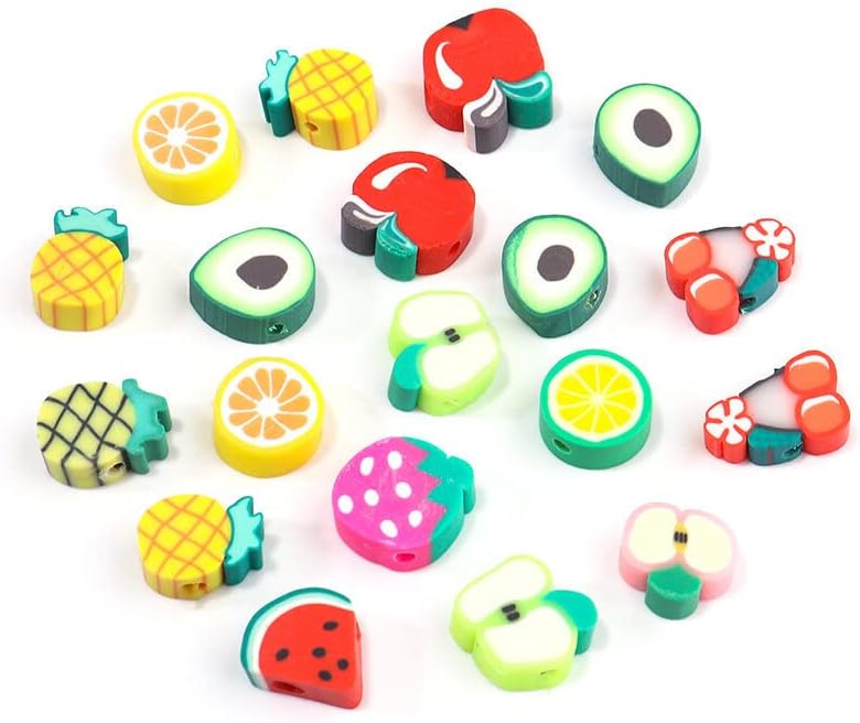 Mixed Sweet Fruits Polymer Clay Spacer Beads 50 Pcs DIY Charms Bracelet Necklace