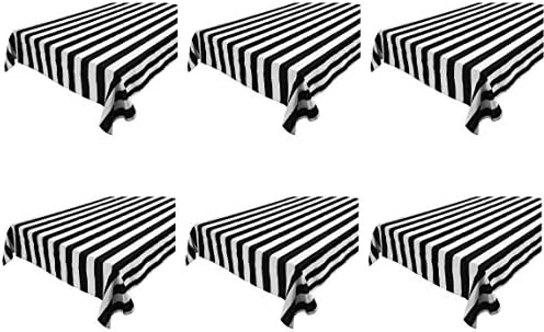6 Pcs Disposable Black White Stripe Plastic Tablecloths 108x54 Inch Rectangle Tablecovers