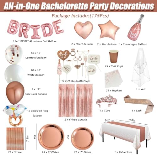 175Pcs Rose Gold Bridal Shower Decorations Kit