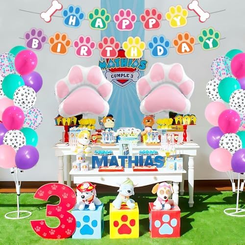 Paw Print Dog Balloons with Birthday Banner 33Pcs Set