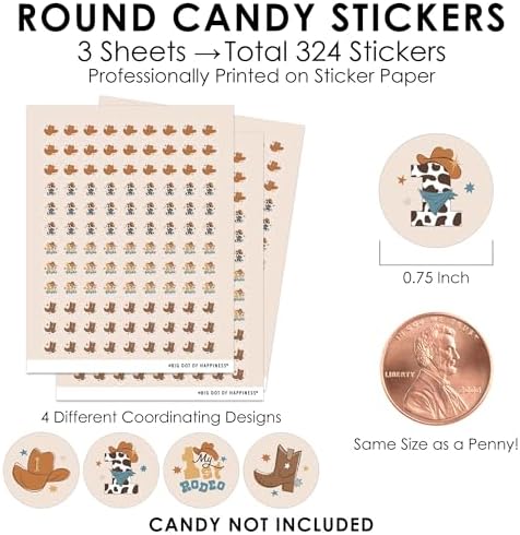 My First Rodeo Little Cowboy Birthday Candy Stickers - 324 Count