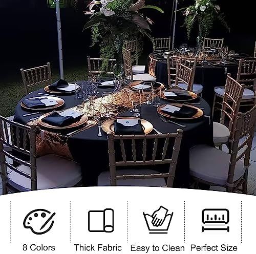 3 Pack 90 Inch Round Black Polyester Tablecloths for Events