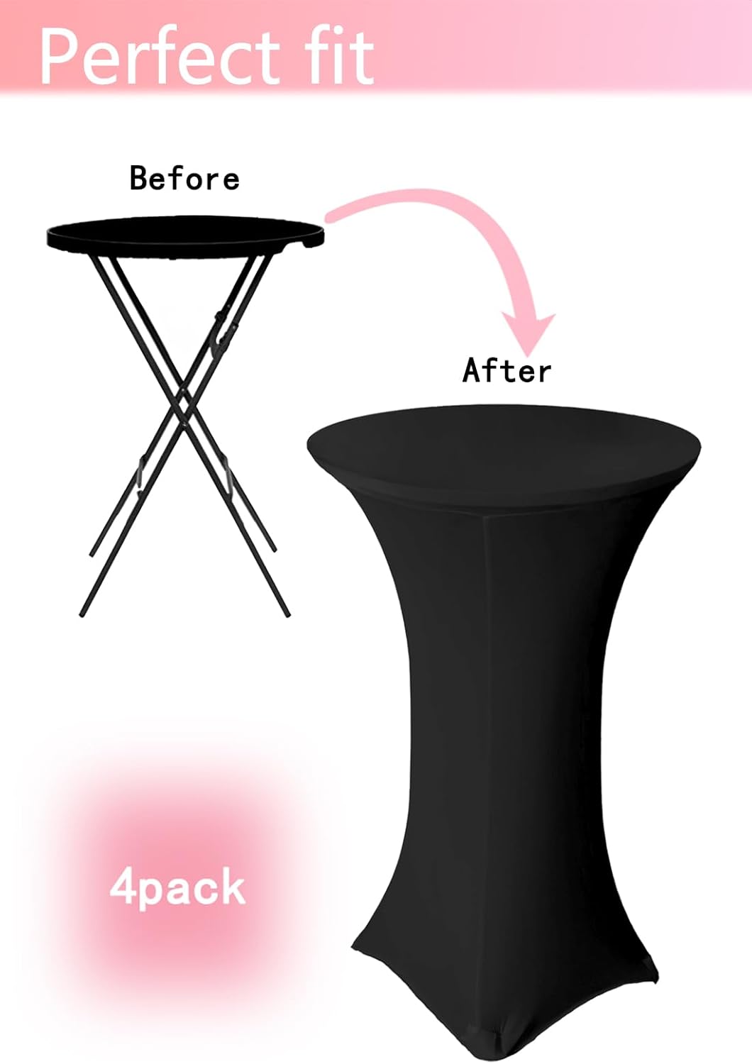 4 Pack 36x43 Inch Black Spandex Cocktail Table Covers
