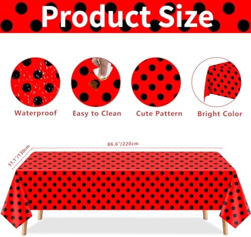 4 Pack Black and Red Polka Dot Ladybug Tablecloths