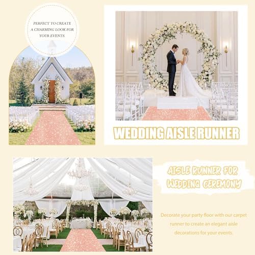 FUHSY Rose Gold Wedding Aisle Runner 4FT x 15FT Glitter Carpet Runner Rug