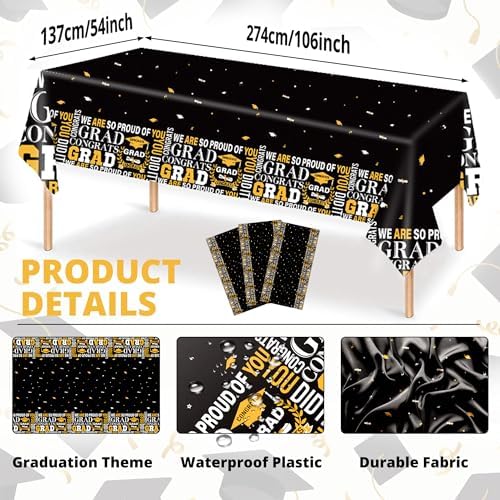 Graduation Tablecloth Class of 2025 3 pcs Black Tablecovers