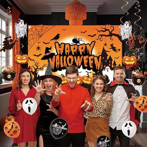 Halloween Party Decorations Set with Backdrop Balloons and Banner