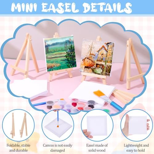 24 Pack Mini Canvas with Easel Art Kit for Kids and Adults