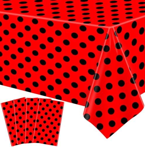 4 Pack Black and Red Polka Dot Ladybug Tablecloths