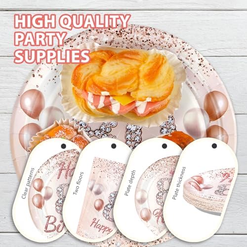 Grencian 96 Pcs 80th Birthday Tableware Set Rose Gold
