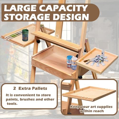 Solid Wood Easel with Storage Drawer and 2 Palettes