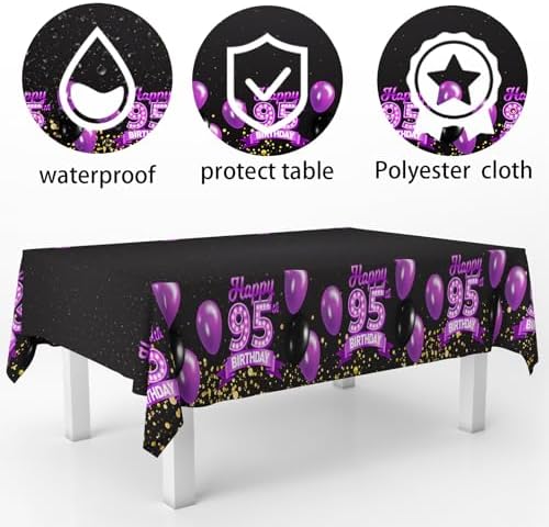95th Birthday Tablecloth Purple Black 95 Years Celebration Decor
