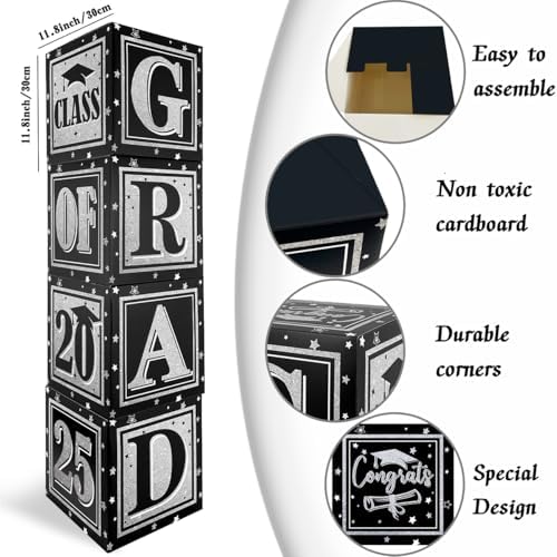 Black and Silver Graduation Decor Balloon Boxes 2025