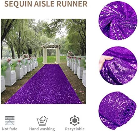 ShinyBeauty Purple Glitter Sequin Aisle Runner 15ft x 2ft
