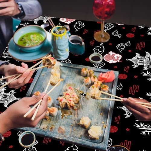 Hibachi Themed Table Covers 3 Pack for Asian Parties Black