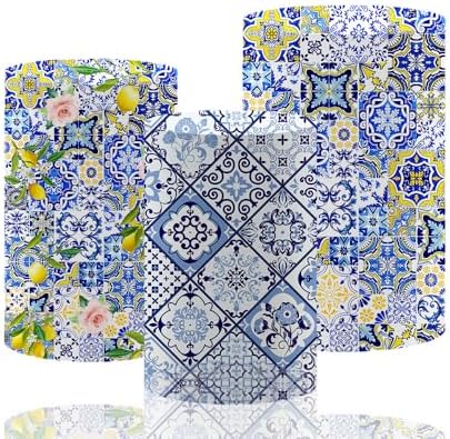 Mediterranean Tile Spandex Cylinder Cover Set Blue Yellow White