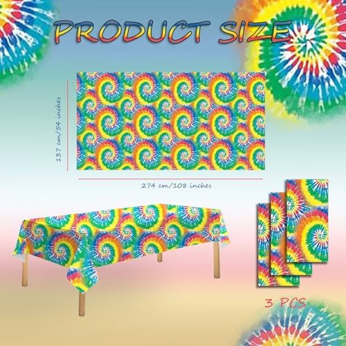 OQOQ Rainbow Tie Dye Table Cloth 3 Packs