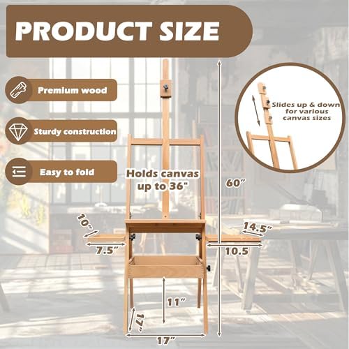Solid Wood Easel with Storage Drawer and 2 Palettes