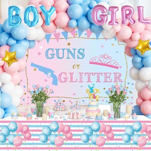 Guns Or Glitter Gender Reveal Decor Set 228 Pieces